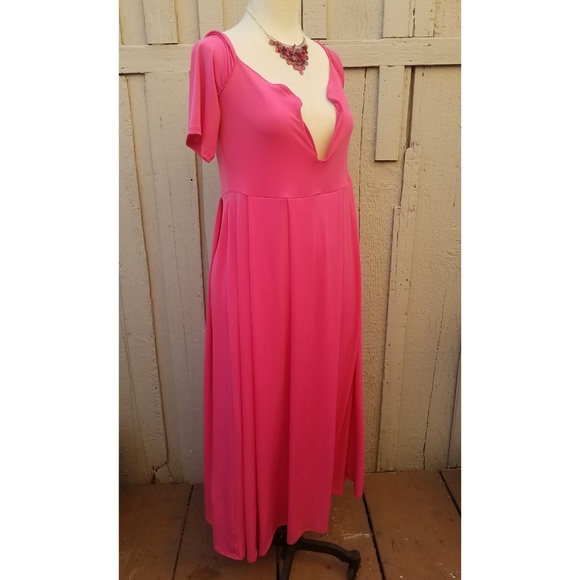 2x New Plus Size Pink Deep V Neck Long Dress - Picture 4 of 7